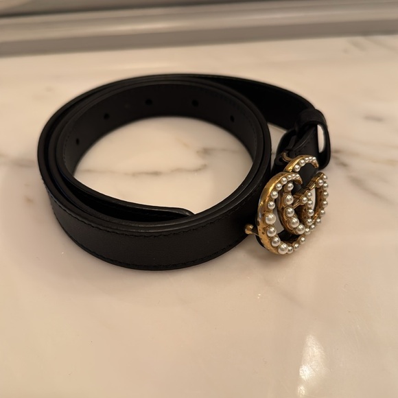 Gucci Thin Black Belt with Pearls - Picture 2 of 2